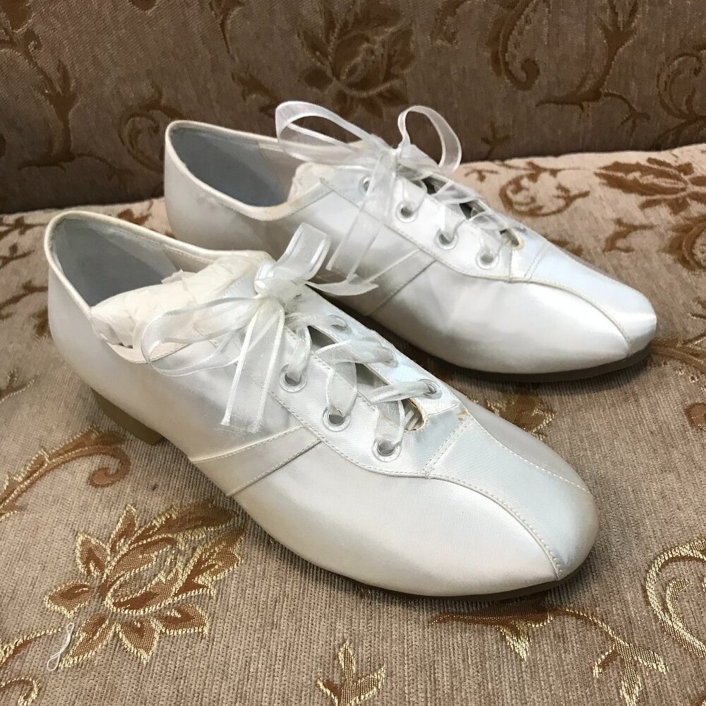 Dye-Able White Satin Fancy Sneaker, Ribbon-Tie Formal Dress Wedding Comfortable